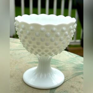 White Hobnail Milk Glass Compote